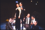 Actors (Front (2L-2R)) Helen Schneider, Stephen McHattie, George Hearn and Donal Donnelly with cast in a scene from the Broadway play "Ghetto." (New York)