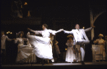 Actors (Front) Liv Ullmann and Dick Ensslen with cast in a scene from the Broadway musical "I Remember Mama." (New York)