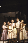 Actors (L-R) Maureen Silliman, Ian Ziering, Carrie Horner, Liv Ullman, Tara Kennedy (front), George Hearn and Kristen Vigard in a scene from the Broadway musical "I Remember Mama." (New York)