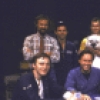 (Top L-R) Director Edward Cornell, actors Tom Jenkins, Brian Delate, David Adamson and Ray Robertson; (Front L-R) actor R. J. Bonds, playwright John Forster and actors Anthony Chisholm and James Handy in a publicity shot from the New York Shakespeare Festival's production of the play "Ice Bridge." (New York)