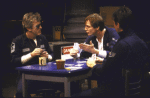 Actors (L-2R) James Handy and R. J. Bonds in a scene from the New York Shakespeare Festival's production of the play "Ice Bridge." (New York)