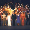 Actors (Front L-R) Dorothy Stanley, Joseph Bova, James Brennan, Anne Rogers, Jerry Orbach, Karen Ziemba, Jessica James, Danny Carroll & Steve Elmore w. cast at curtain call of the replacement cast of the Broadway musical "42nd Street." (New York)