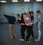 New York City Ballet production of "Eight Lines" with Jerome Robbins rehearsing with Sean Lavery and Maria Calegari (front), Kyra Nichols and Ib Andersen, choreography by Jerome Robbins (New York)