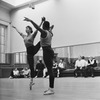 (2R-R) Choregrapher George Balanchine and composer Igor Stravinsky watching dancers Diana Adams and Arthur Mitchell rehearsing New York City Ballet production of "Agon" (New York)