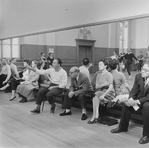 (4R-R) Choreographer George Balanchine, composer Igor Stravinsky, friend Lucy Davidova and author Bernard Taper at rehearsal of New York City Ballet production of "Agon" (New York)