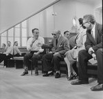 (L-2L) Choreographer George Balanchine and composer Igor Stravinsky at rehearsal of New York City Ballet production of "Agon" (New York)