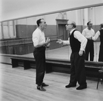 (L-R) Choreographer George Balanchine and composer Igor Stravinsky at rehearsal of New York City Ballet production of "Agon" (New York)