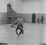 New York City Ballet rehearsal of "Agon" with Diana Adams and Arthur Mitchell, at right are Allegra Kent and Jonathan Watts, choreography by George Balanchine (New York)