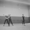 Choreographer George Balanchine rehearsing with dancers Andre Eglevsky and Maria Tallchief for New York City Ballet production of "Gounod Symphony" (New York)