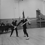 Rehearsal of New York City Ballet production of "Apollo" with (L-R) George Balanchine, Jacques d'Amboise and Diana Adams, choreography by George Balanchine (New York)