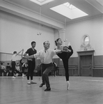 Rehearsal of New York CIty Ballet production of "Divertimento No. 15" with Nicholas Magallanes, George Balanchine and Melissa Hayden, choreography by George Balanchine (New York)