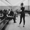New York City Ballet production of "Electronics" with choreographer George Balanchine rehearsing dancer Violette Verdy as composer Remi Gassmann looks on (New York)