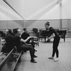 New York City Ballet production of "Electronics" with choreographer George Balanchine rehearsing dancer Violette Verdy as composer Remi Gassmann looks on (New York)