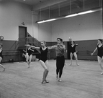 New York City Ballet rehearsal of "Electronics" with dancers Violette Verdy and Edward Villella, choreography by George Balanchine (New York)