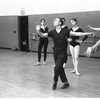 New York City Ballet rehearsal of "The Figure in the Carpet" with George Balanchine and dancers (Leslie Ruchala behind him with Lois Bewley at right) choreography by George Balanchine (New York)