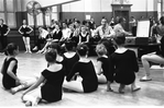 New York City Ballet rehearsal of "A Midsummer Night's Dream" with ballet mistress Janet Reed, George Balanchine and children from the School of American Ballet, choreography by George Balanchine (New York)