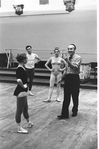 New York City Ballet rehearsal of "Variations from Don Sebastian", with Suki Schorer, Michael Lland, Victoria Simon and George Balanchine, choreography by George Balanchine (New York)