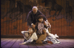 Actors (L-R) Helen Hunt, George Guidall & Tracey Ullman in a scene fr. the New York Shakespeare Festival's production of the play "The Taming of the Shrew" at the Delacorte Theatre in Central Park. (New York)
