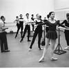 New York City Ballet Company Class with George Balanchine and front at the barre are Suzanne Farrell (2nd) and Teena McConnell (New York)