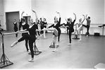 New York City Ballet Company Class with George Balanchine at left with Patricia Wilde, Mimi Paul, Maria Tallchief and Melissa Hayden (New York)