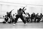 New York City Ballet rehearsal of "Clarinade" with George Balanchine and conductor Robert Irving watching Suzanne Farrell and Anthony Blum, choreography by George Balanchine (New York)