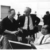 New York City Ballet rehearsal of "Clarinade" with George Balanchine, composer Morton Gould and clarinetist Benny Goodman, choreography by George Balanchine (New York)