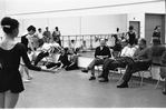 New York City Ballet rehearsal of "Clarinade" with George Balanchine and clarinetist Benny Goodman and conductor Robert Irving, choreography by George Balanchine (New York)