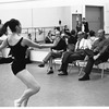 New York City Ballet rehearsal of "Clarinade" with George Balanchine and clarinetist Benny Goodman and conductor Robert Irving, choreography by George Balanchine (New York)