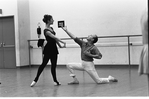 New York City Ballet Company rehearsal of "Harlequinade" with Bettijane Sills and George Balanchine, choreography by George Balanchine (New York)