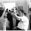 Suzanne Farrell, George Balanchine, and costume designer Barbara Karinska in a costume fitting for "Don Quixote"