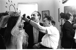 Suzanne Farrell, George Balanchine, and costume designer Barbara Karinska in a costume fitting for "Don Quixote"