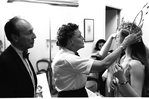 George Balanchine, costume designer Barbara Karinska, and Suzanne Farrell in a costume fitting for "Don Quixote"
