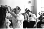 New York City Ballet Company costume fitting for "Don Quixote" with George Balanchine, Suzanne Farrell ,costumer Barbara Karinska and designer Esteban Frances,choreography by George Balanchine (New York)