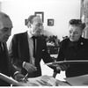 Designer Esteban Francés, choreographer George Balanchine, and costumer Barbara Karinska consulting sketches for "Don Quixote"