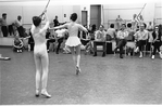 New York City Ballet rehearsal of "Don Quixote" with Edward Bigelow, John Taras, George Balanchine and Francia Russell watch Patricia McBride, choreography by George Balanchine (New York)