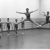 New York City Ballet rehearsal of "Summerspace" with Merce Cunningham, Carol Sumner, Sara Leland, Patricia Neary, Kay Mazzo, in the air are Anthony Blum and Deni Lamont, choreography by Merce Cunningham (New York)