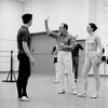 New York City Ballet rehearsal of "Harlequinade" with Edward Villella, George Balanchine and Patricia McBride, choreography by George Balanchine (New York)
