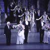 New York City Ballet production of "Vienna Waltzes" with Suzanne Farrell taking a bow with conductor Hugo Fiorato, Adam Luders and dancers (at her final performance), choreography by George Balanchine (New York)