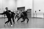 New York City Ballet rehearsal of "Brahms-Schoenberg Quartet" with Balanchine and Suzanne Erlon, Wilhelm Burmann at left, choreography by George Balanchine (New York)