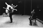 New York City Ballet rehearsal of "Illuminations" with Frederick Ashton and Ballet Master John Taras watching Mimi Paul and John Prinz, choreography by Frederick Ashton (New York)