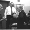 New York City Ballet rehearsal of "Slaughter on Tenth Avenue" with George Balanchine and Richard Rodgers with conductor Robert Irving, pianist Gordon Boelzner and arranger Hershy Kay, choreography by George Balanchine (New York)