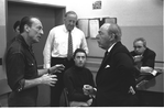 New York City Ballet rehearsal of "Slaughter on Tenth Avenue" with George Balanchine and Richard Rodgers with conductor Robert Irving, pianist Gordon Boelzner and arranger Hershy Kay, choreography by George Balanchine (New York)