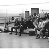New York City Ballet rehearsal of "Slaughter on Tenth Avenue" with George Balanchine and Richard Rodgers, (in mirror are Suzanne Farrell and Arthur Mitchell), choreography by George Balanchine (New York)
