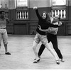 New York City Ballet rehearsal of "Slaughter on Tenth Avenue"; George Balanchine with Suzanne Farrell and Arthur Mitchell, choreography by George Balanchine (New York)