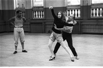 New York City Ballet rehearsal of "Slaughter on Tenth Avenue"; George Balanchine with Suzanne Farrell and Arthur Mitchell, choreography by George Balanchine (New York)