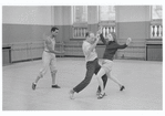 New York City Ballet rehearsal of "Slaughter on Tenth Avenue"; George Balanchine with Suzanne Farrell and Arthur Mitchell, choreography by George Balanchine (New York)