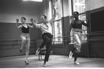 New York City Ballet rehearsal of "Slaughter on Tenth Avenue"; George Balanchine with Suzanne Farrell and Arthur Mitchell, choreography by George Balanchine (New York)