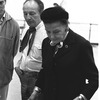 New York City Ballet rehearsal room, George Balanchine and costumer Barbara Karinska looking at Nicholas Benois' sketches for "Theme and variations", choreography by George Balanchine (New York)