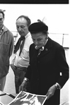 New York City Ballet rehearsal room, George Balanchine and costumer Barbara Karinska looking at Nicholas Benois' sketches for "Theme and variations", choreography by George Balanchine (New York)