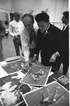 New York City Ballet rehearsal room, George Balanchine and costumer Barbara Karinska looking at Nicholas Benois' sketches for "Theme and variations", choreography by George Balanchine (New York)